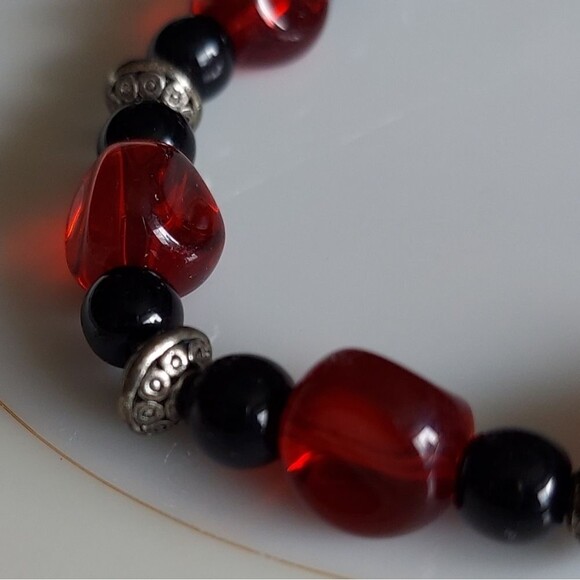 Handmade Red, Black, Silver Bracelet - Picture 8 of 12